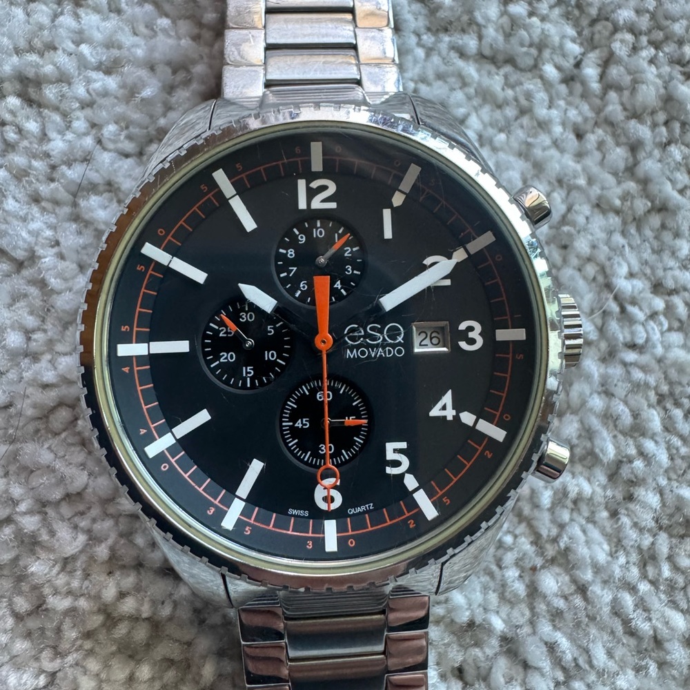 ESQ Movado Men's Catalyst Silver, Black Dial Date Swiss Watch